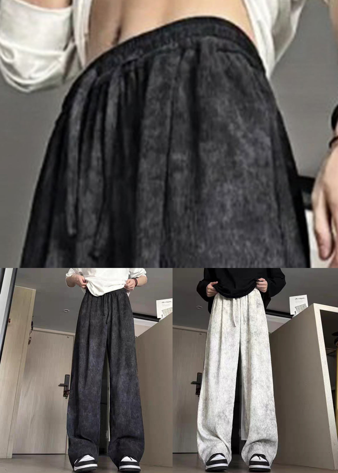 Beige Pockets Lace Up Cotton Wide Leg Pants Tie Dye