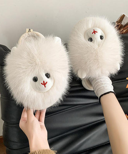 Beige Slippers Shoes Fuzzy Fur Splicing