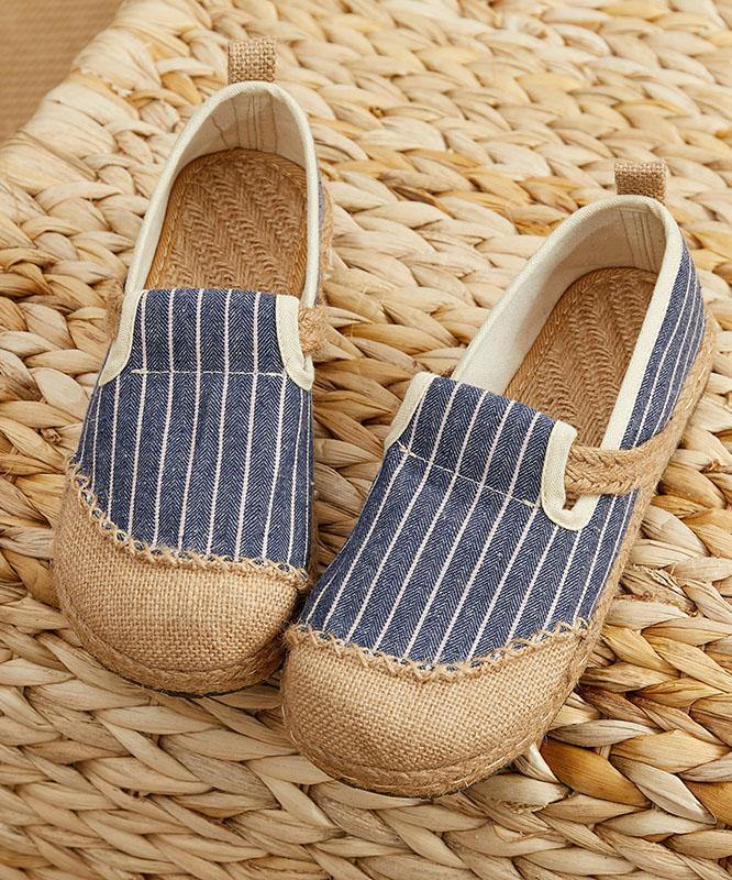 Beige Striped Cotton Linen Flat Flat Shoes for