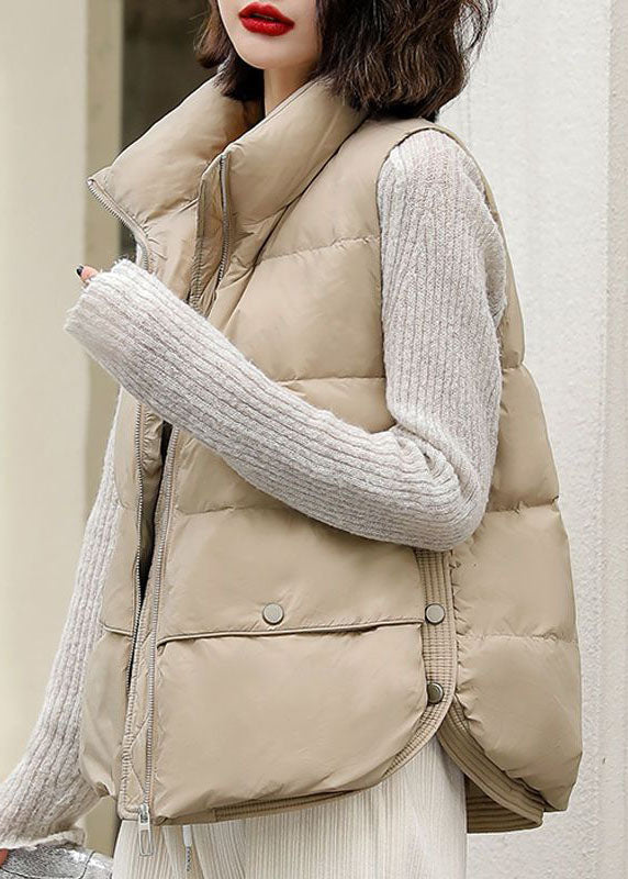 Beige Thick Cotton Blend Winter Vests Oversized Zippered Winter