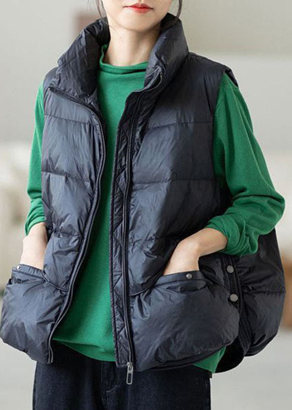 Beige Thick Cotton Blend Winter Vests Oversized Zippered Winter