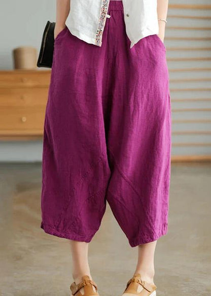 Red Geometry Color Linen Pocket Pants