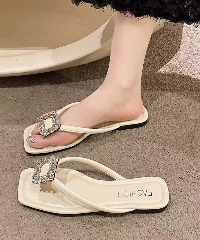 Beige Zircon Versatile Splicing Flip Flops