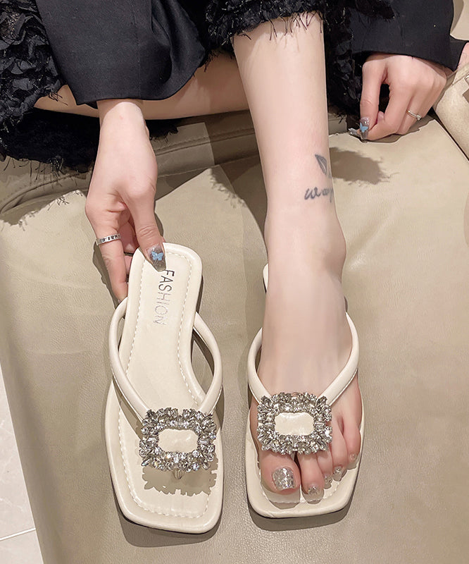 Beige Zircon Versatile Splicing Flip Flops