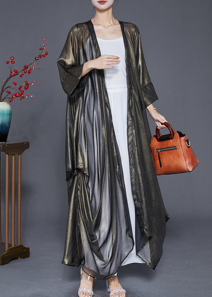 Blaackish Green Silk Upf 50+ Cardigan Oversized Summer