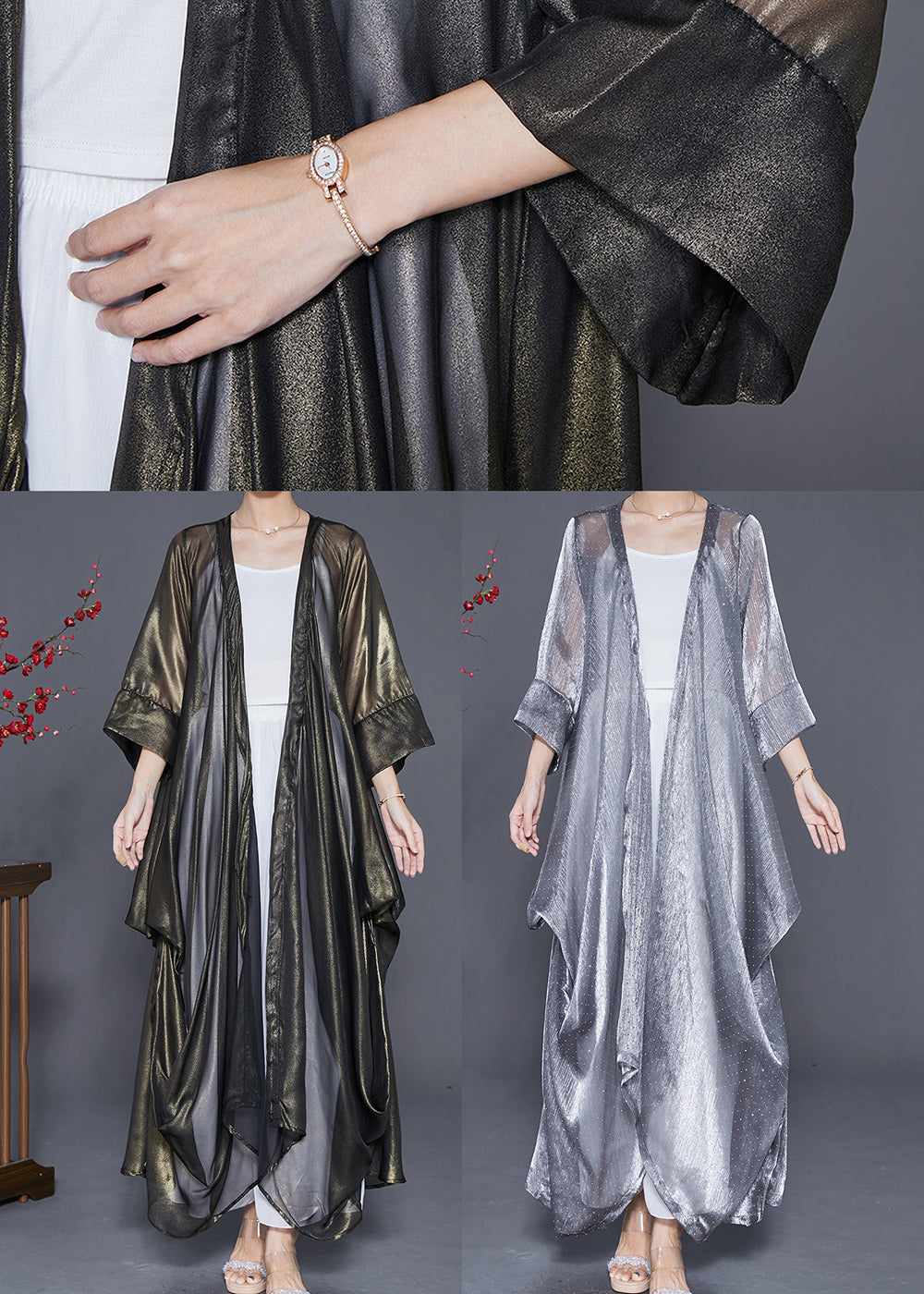 Blaackish Green Silk Upf 50+ Cardigan Oversized Summer
