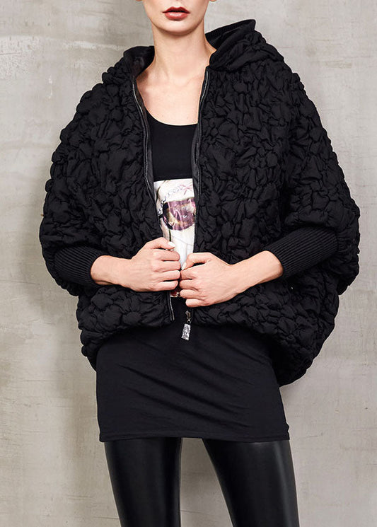 Black Bat Wing Sleeve Duck Down Puffer Jacket Hooded Winter