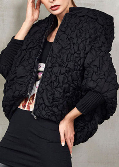 Black Bat Wing Sleeve Duck Down Puffer Jacket Hooded Winter