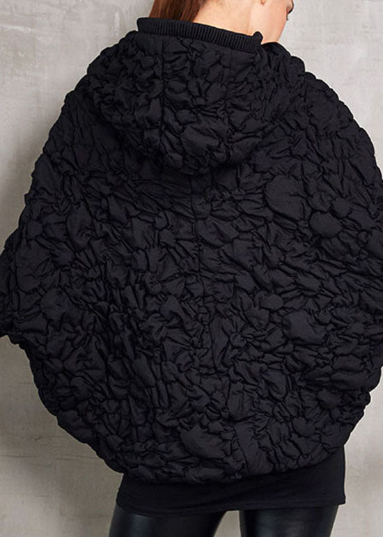 Black Bat Wing Sleeve Duck Down Puffer Jacket Hooded Winter