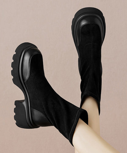 Black Boots Platform Splicing Elastic Fabric