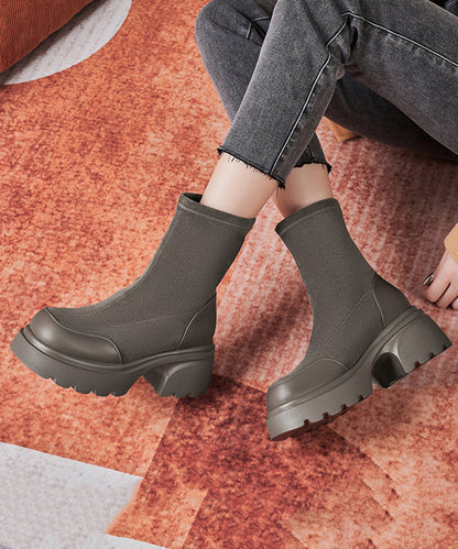 Black Boots Platform Splicing Elastic Fabric