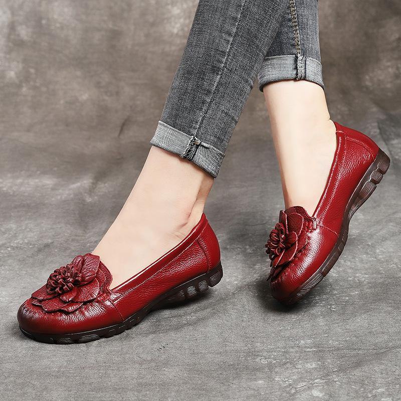 Black Bow Flat Shoes Genuine Leather Handmade Flat Shoes