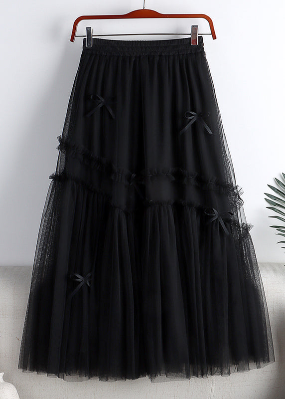 Black Bow High Waist Tulle a Line Skirts Fall