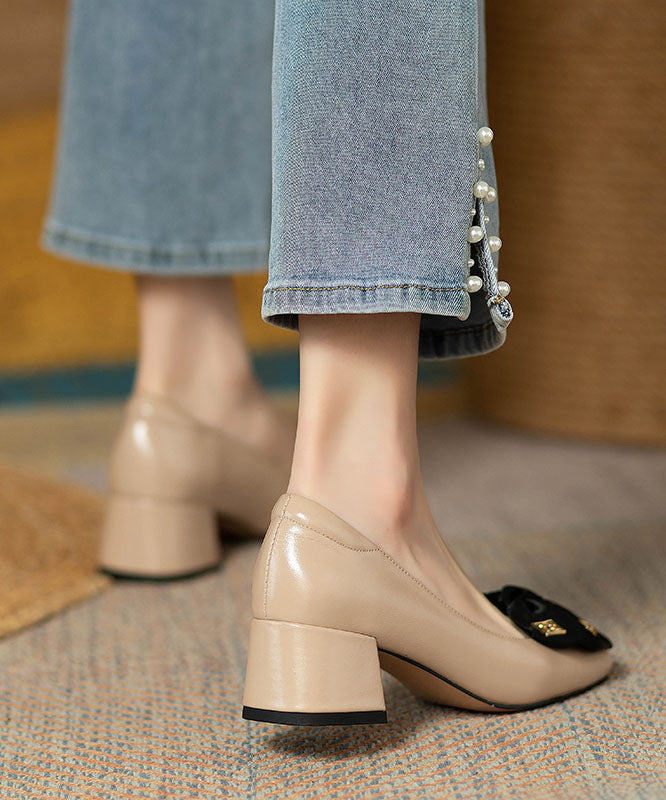 Black Bow Loafers for Chunky Heel Faux Leather
