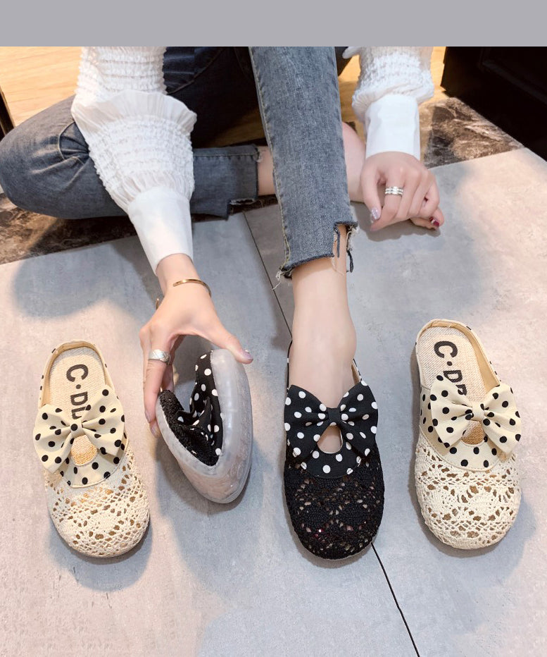 Black Bow Splicing Breathable Mesh Slide Sandals