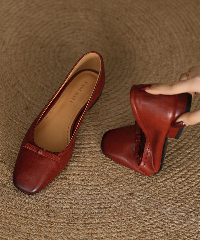 Black Bow Splicing Comfortable Cowhide Leather Flats