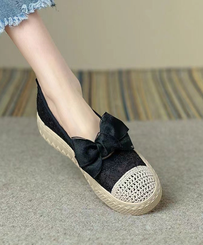 Black Bow Stylish Splicing Platform Flat Shoes for