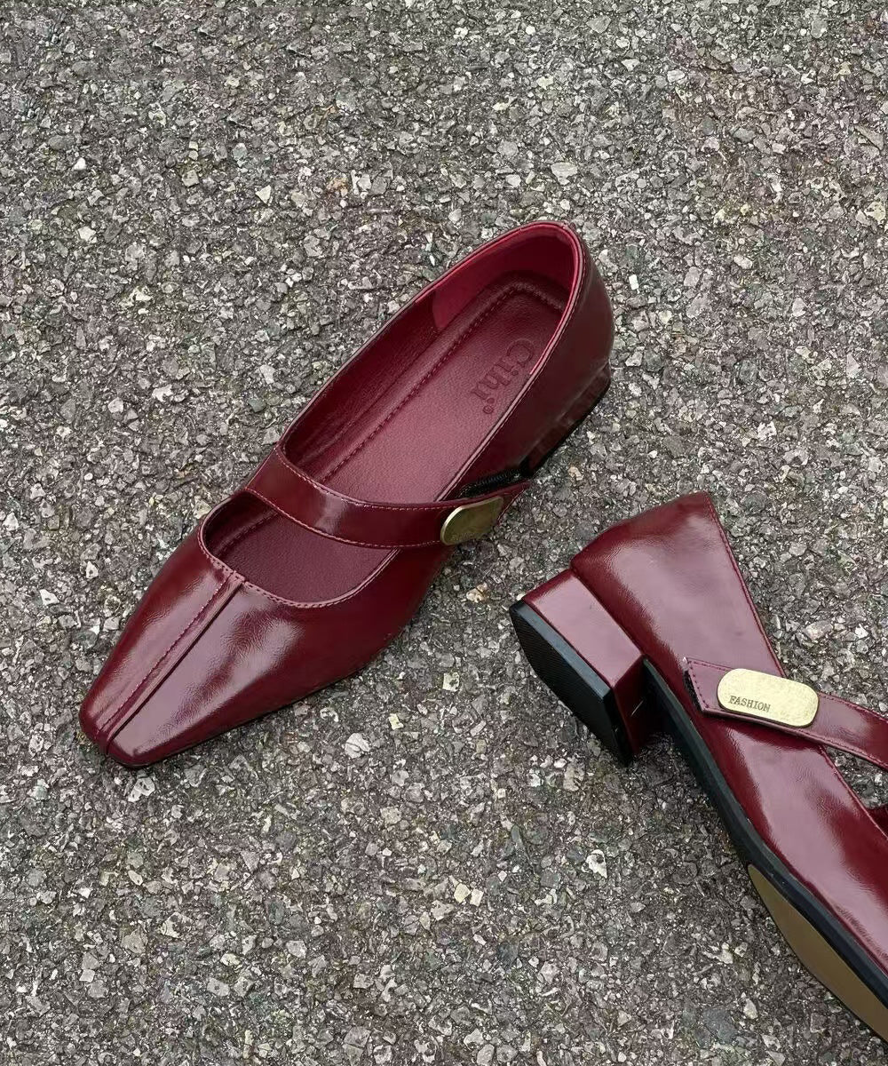 Black Buckle Strap Splicing Faux Leather Chunky Shoes