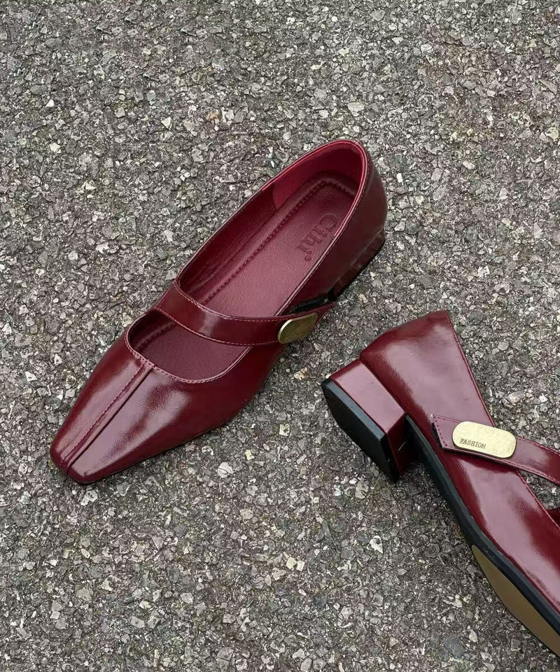 Black Buckle Strap Splicing Faux Leather Chunky Shoes