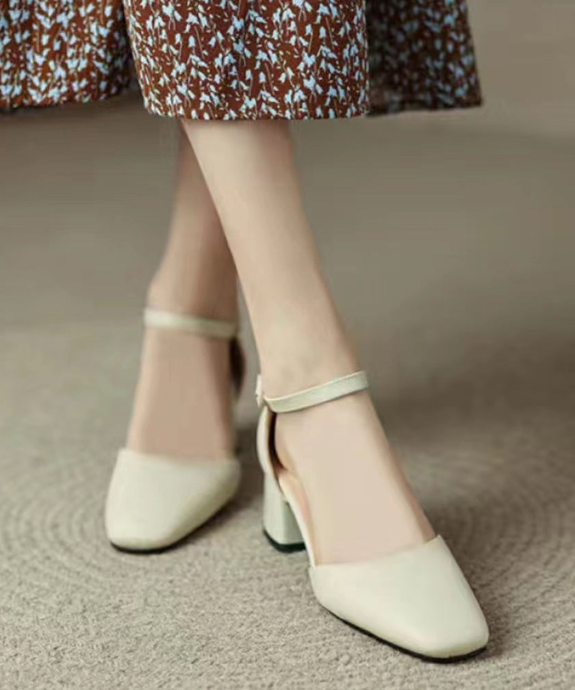 Black Buckle Strap Splicing Chunky High Heels