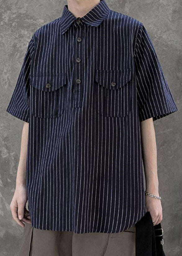 Black Button Cotton Shirts Peter Pan Collar Short Sleeve