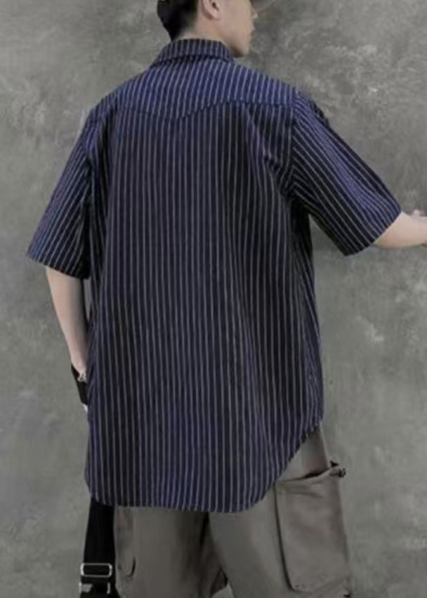 Black Button Cotton Shirts Peter Pan Collar Short Sleeve