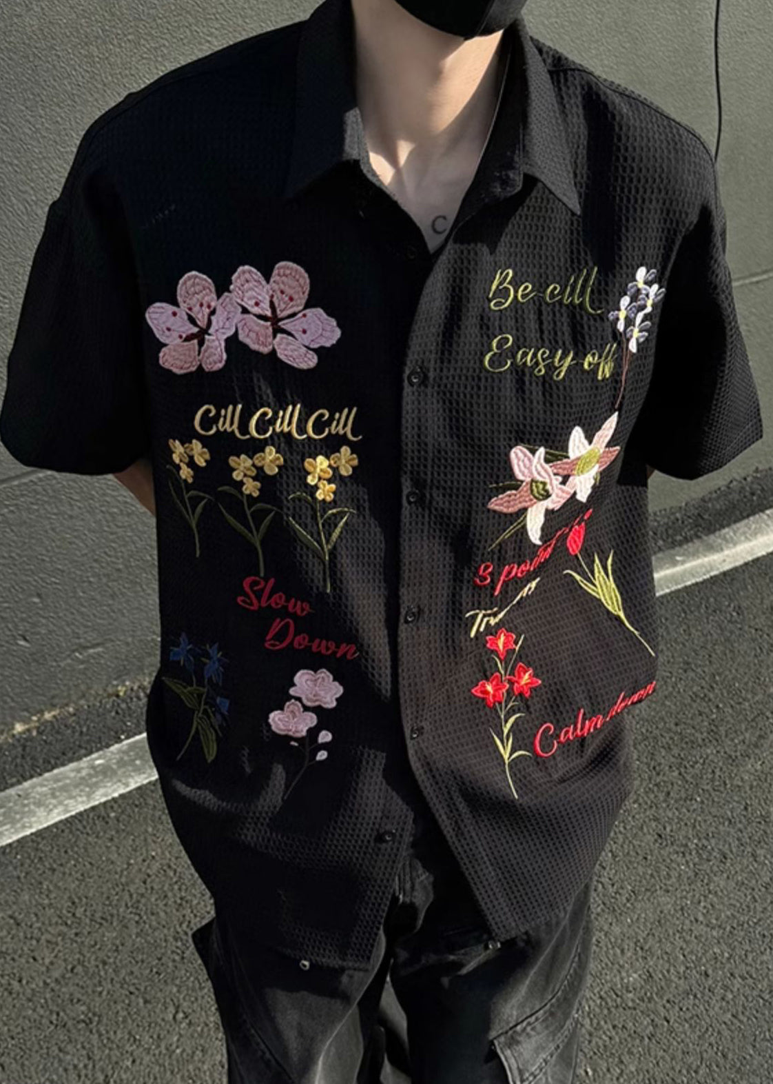 Black Button Cotton Shirts Peter Pan Collar Summer