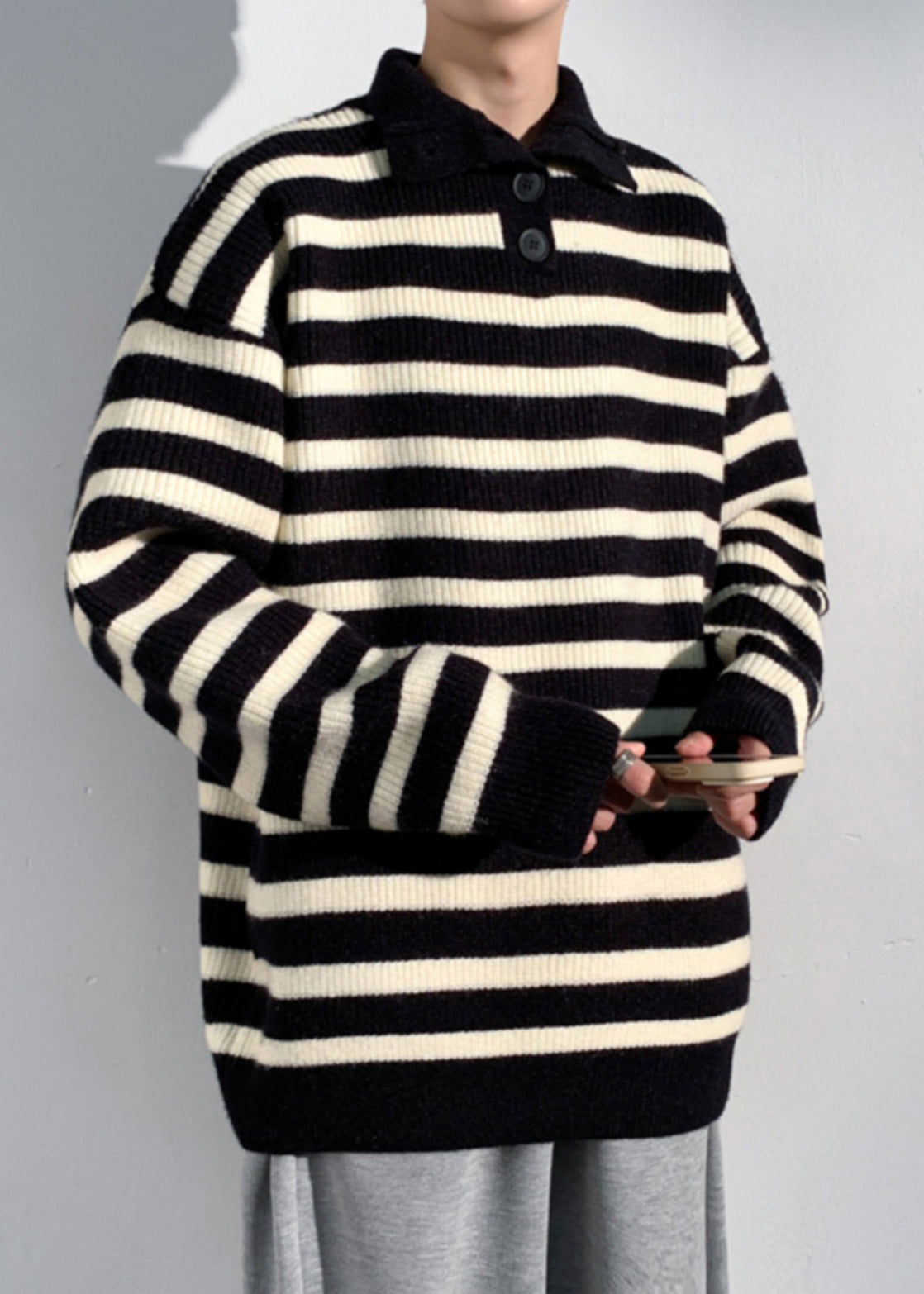 Black Button Knit Sweaters Turtleneck Winter