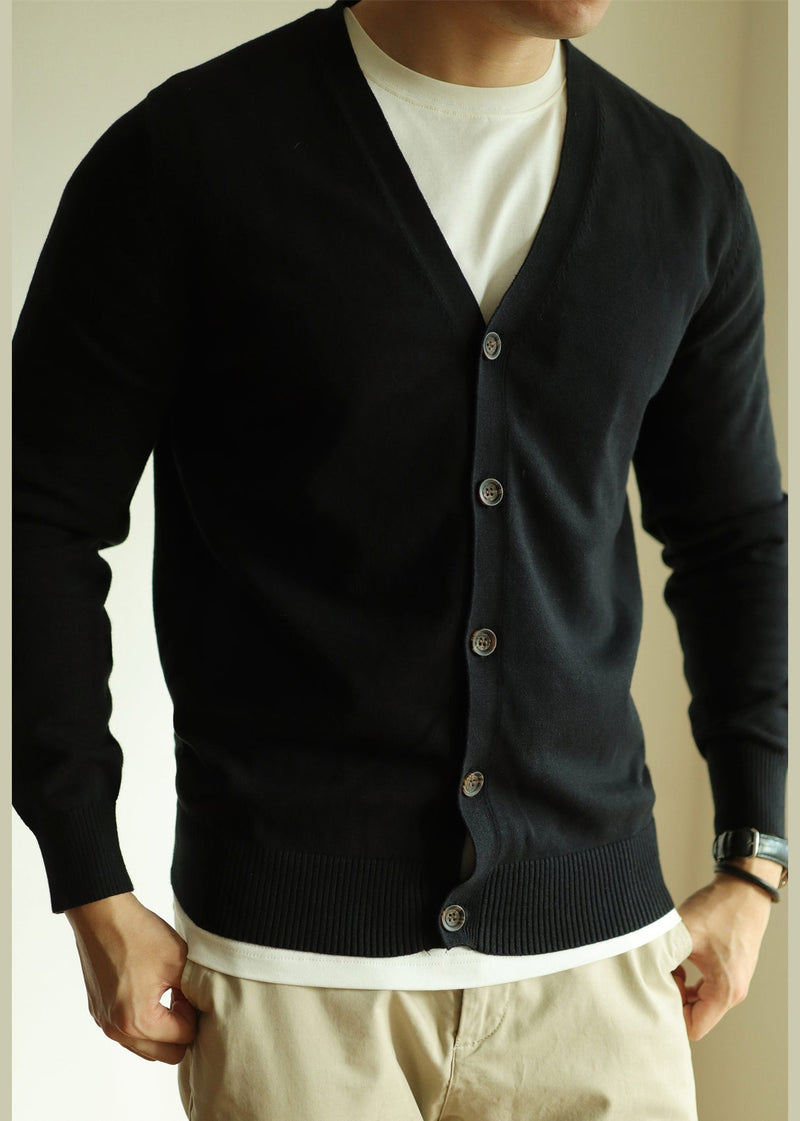 Black Button Knit Cardigans V Neck