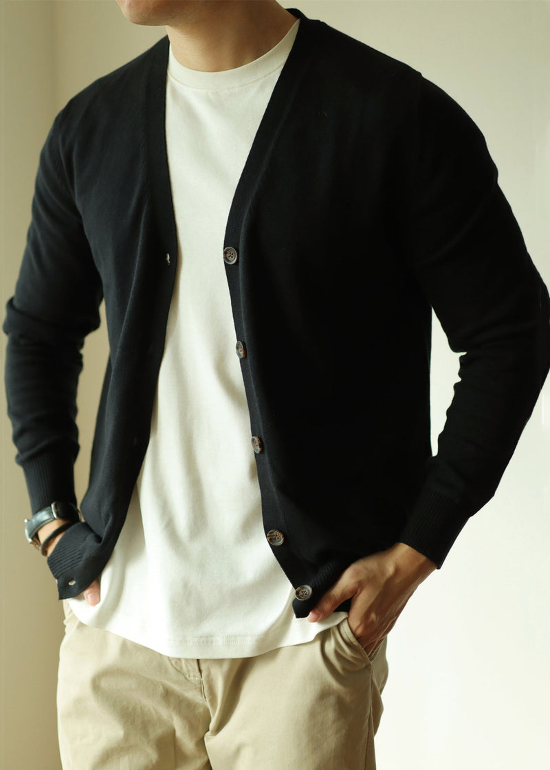Black Button Knit Cardigans V Neck