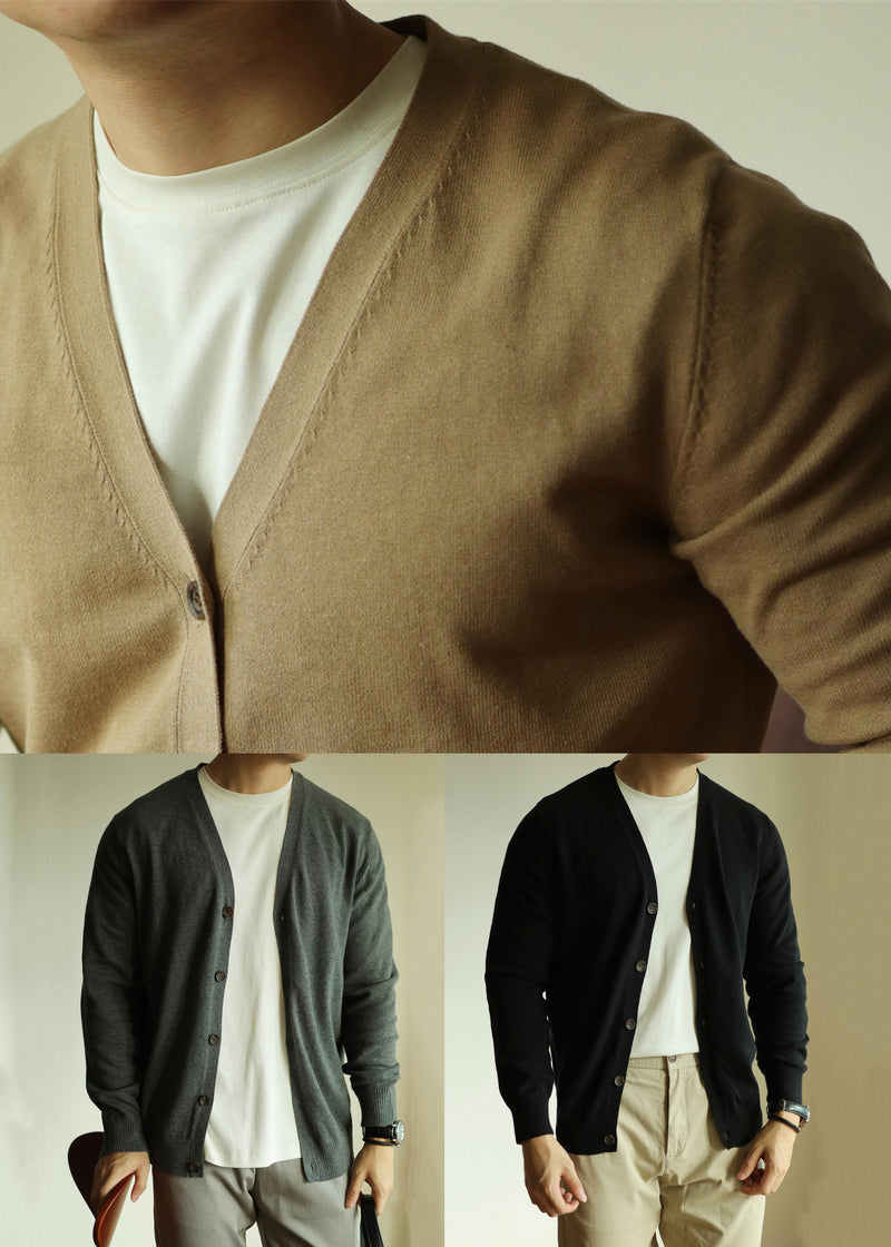 Black Button Knit Cardigans V Neck