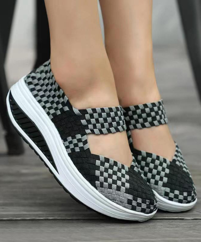 Black Knit Fabric Art Splicing High Wedge Heels Shoes Soolinen Shoes-20251