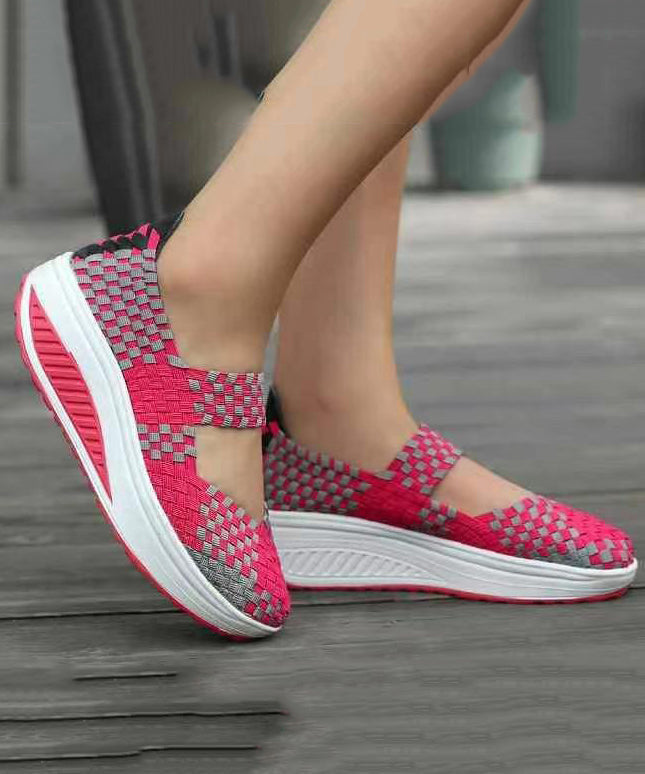Black Knit Fabric Art Splicing High Wedge Heels Shoes Soolinen Shoes-20251