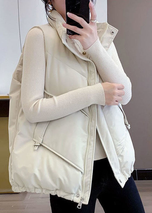 Black Pockets Drawstring Winter Sleeveless Down Vest
