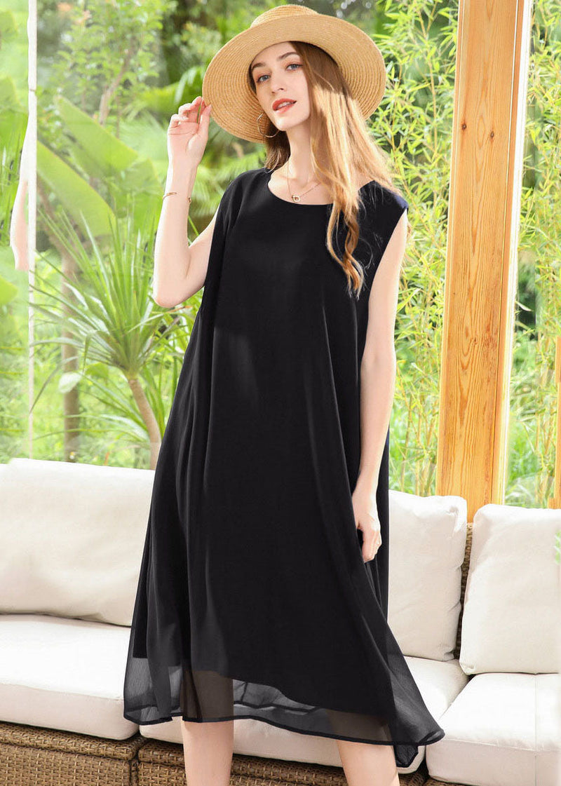 Black Chiffon a Line Dresses Oversized Draping Sleeveless