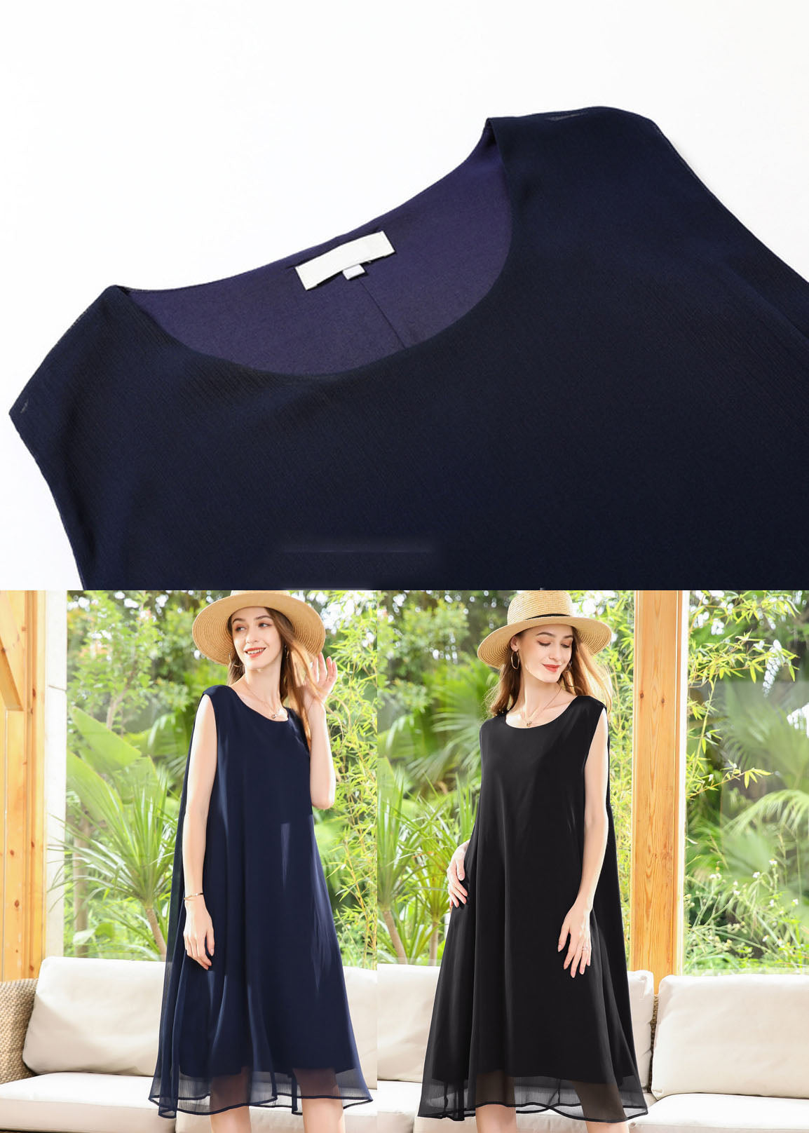 Black Chiffon a Line Dresses Oversized Draping Sleeveless