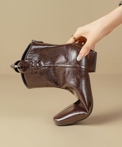 Black Chunky Faux Leather Splicing Boots