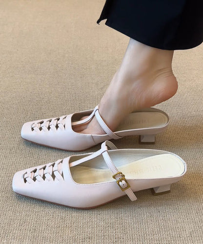 Black Chunky Sheepskin Splicing Slide Sandals