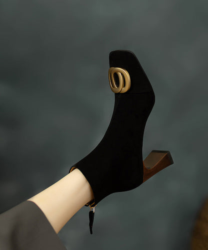 Black Chunky Suede Sequined Splicing Boots