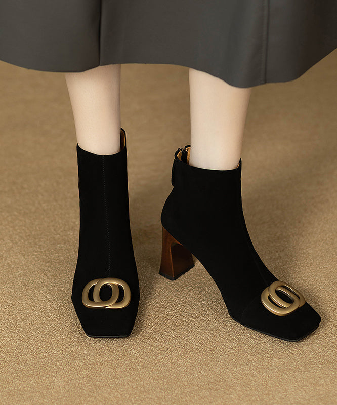 Black Chunky Suede Sequined Splicing Boots