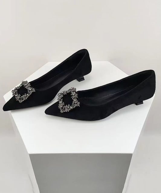 Black Comfy Splicing Kitten Shoes Pointed Toe