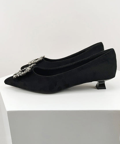Black Comfy Splicing Kitten Shoes Pointed Toe
