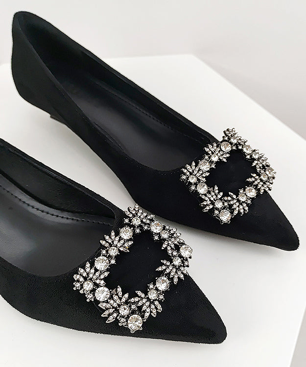 Black Comfy Splicing Kitten Shoes Pointed Toe
