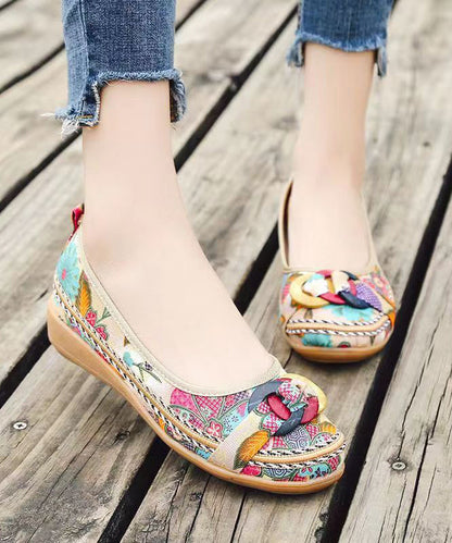 Black Cotton Fabric Print Splicing Wedge Heels Soolinen Shoes-20251