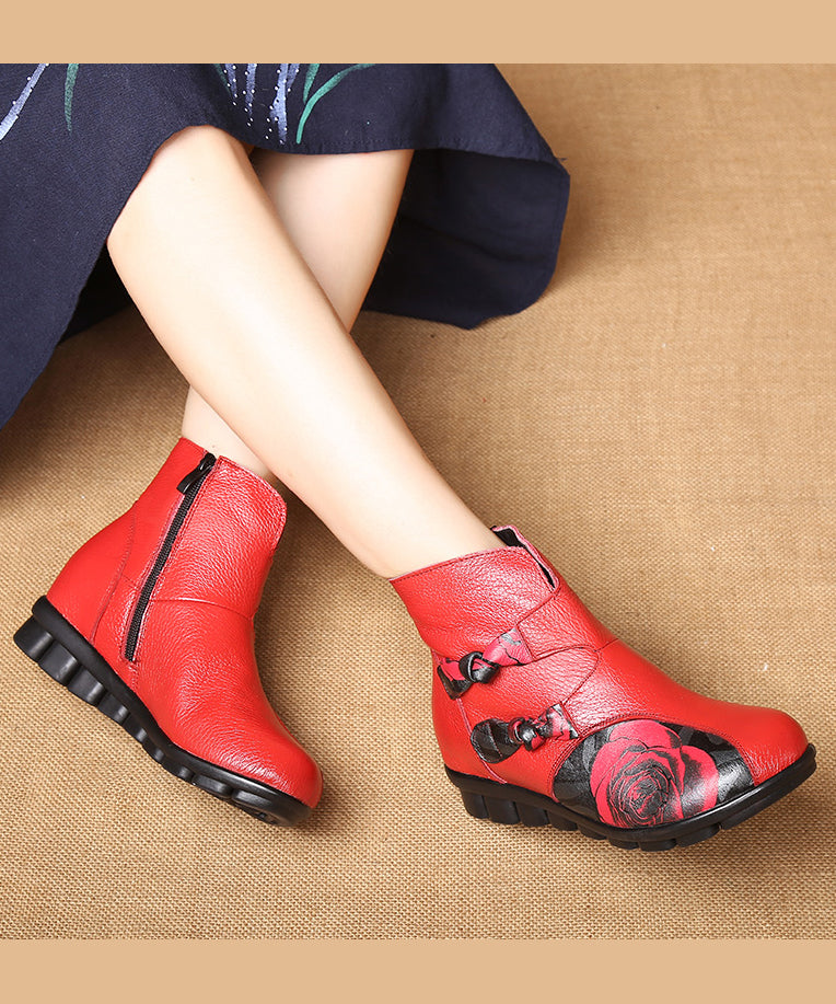 Black Cowhide Leather Boots Handmade Splicing Embossed