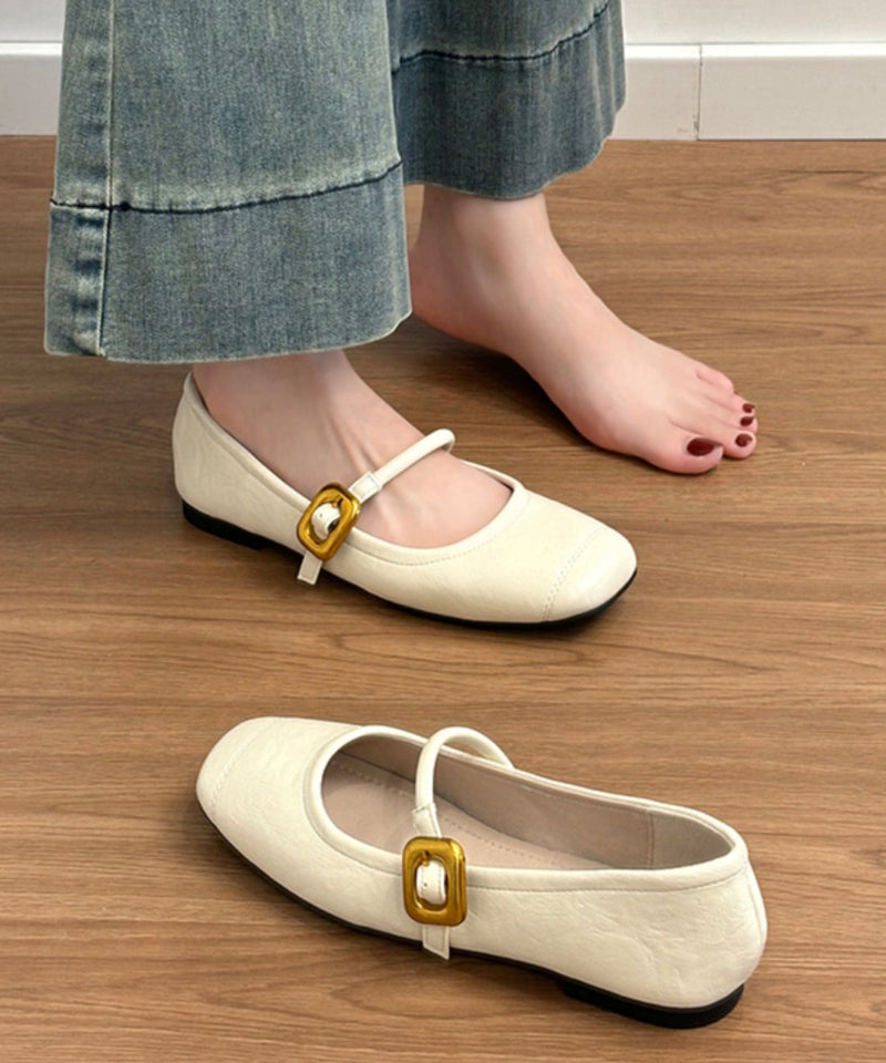 Black Cowhide Leather Splicing Flat Shoes for