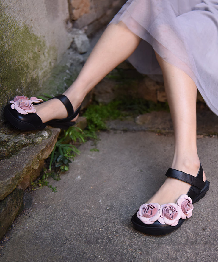Black Cowhide Leather Splicing Best Sandals