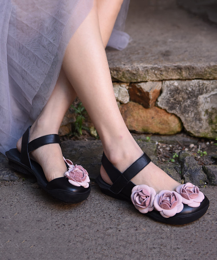 Black Cowhide Leather Splicing Best Sandals