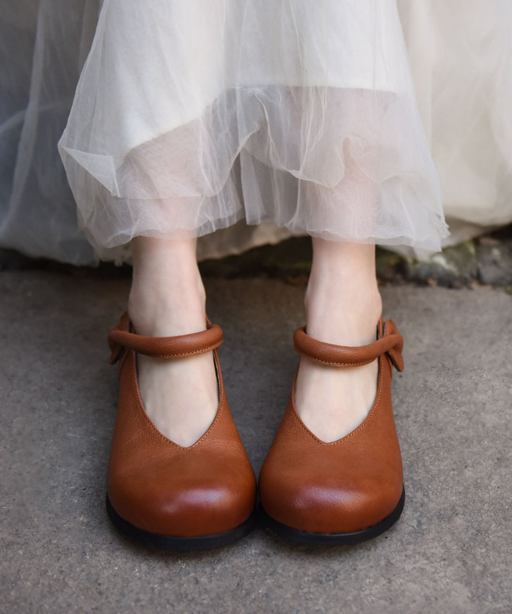 Black Cowhide Leather Splicing Buckle Strap Flats