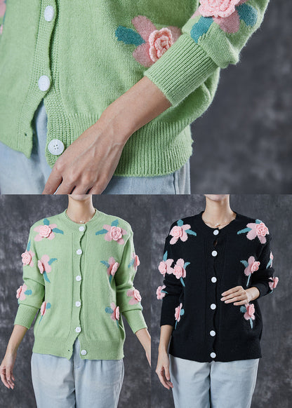 Black Cozy Knit Cardigans Stereoscopic Spring